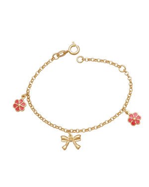 Pulseira c/ 1 Lacinho 2 Flores c/ Resina Along 2cm - CS - 10mm x 140mm - 2.18gr