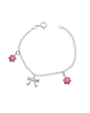 Pulseira AG c/ 1 Lacinho 2 Flores c/ Resina Along 2cm - G5 - 11mm x 140mm - 1.88gr