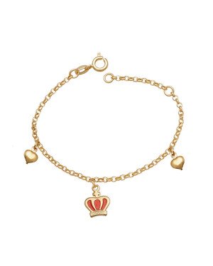 Pulseira c/ 2 Coracoes 1 Coroa c/ Resina (Rosa Pastel) Along 2cm - CS - 8mm x 140mm - 2.09gr
