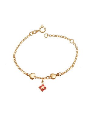 Pulseira c/ 2 Coracoes 1 Flor c/ Resina (Rosa Pastel) Along 2cm - CS - 7mm x 140mm - 2.05gr