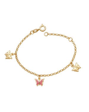 Pulseira c/ 2 Borboleta Dp 1 Borboleta Resina Rosa Pastel - CS - 1mm x 140mm - 2.40gr