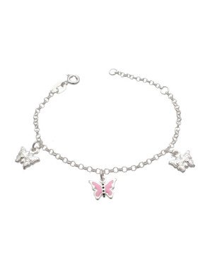 Pulseira AG c/ 2 Borboleta Dp 1 Borboleta Resina Rosa Pastel - G5 - 12mm x 140mm - 2.05gr