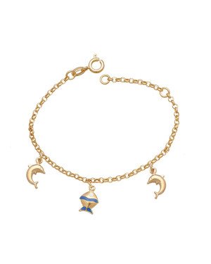 Pulseira c/ 2 Golfinho Dp 1 Peixinho c/ Resina Along 2cm - CS - 7mm x 140mm - 1.95gr