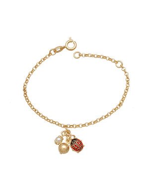 Pulseira c/ 1 Joaninha 1 Perola 4mm 1 1/2 Bola Along 2cm - CS - 7mm x 140mm - 2.12gr