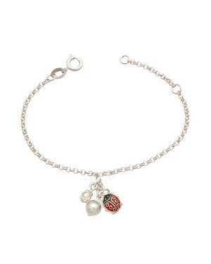 Pulseira AG 1 Joaninha 1 Perola 4mm 1 1/2 Bola Along 2cm - G6 - 16mm x 14mm - 1.97gr