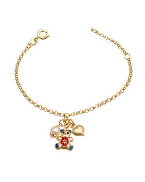 Pulseira c/ 1 Ursinho 1 Perola 5mm 1 Coracao Along 2cm - CS - 9mm x 140mm - 2.22gr