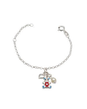 Pulseira AG c/ 1 Ursinho 1 Perola 5mm 1 Coracao Along 2cm - G5 - 19mm x 140mm - 2.06gr