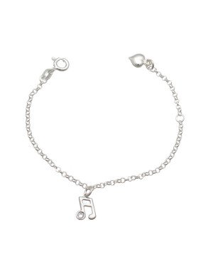 Pulseira AG Nota Musical p/ Pedra Chaton Along 2cm c/ Coracao Dp  - G5 - 8mm x 140mm - 1.44gr