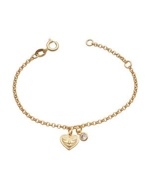 Pulseira Coracao c/ Espirito Santo c/ 1 Pedra Zirconia  Along 2cm  - CS - 8mm x 140mm - 1.66gr