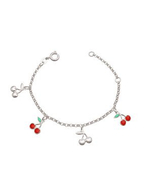 Pulseira AG c/ 2 Cereja Lisa 2 Cereja c/ Resina  Along 2cm  - G6 - 8mm x 140mm - 1.95gr