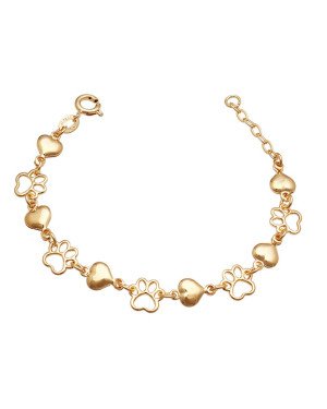 Pulseira c/ 6 Coracoes Dp e  5 Patas Vaz (12cm + 2cm Along) - CE - 7mm x 140mm - 2.80gr