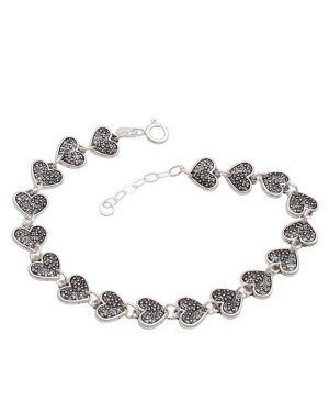Pulseira AG (Envelhecida) 18cm c/ 18 Coracao 7mm - G3 - 8mm x 180mm - 7.36gr