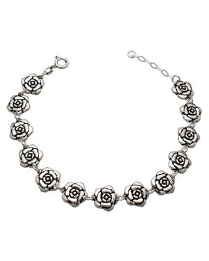 Pulseira AG (Envelhecida) 18cm c/ 13 Flor Camelia 10mm - G3 - 10mm x 180mm - 8.89gr