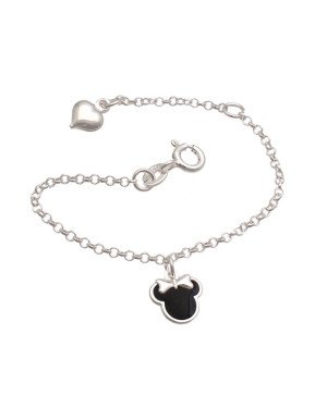 Pulseira AG c/ Minnie e 1 Coracao  - G5 - 8mm x 140mm - 1.73gr