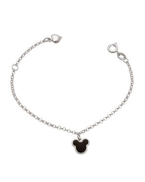 Pulseira AG c/ Mickey e 1 Coracao  - G5 - 8mm x 140mm - 1.68gr