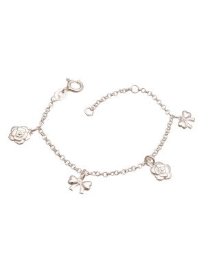 Pulseira AG c/ 2 Lacos 8mm 2 Camelia 7,5mm (12cm+2cm)  - G3 - 8mm x 140mm - 2.17gr