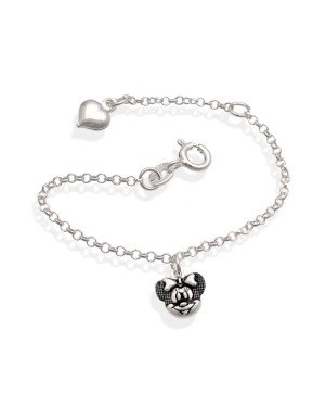 Pulseira AG (Envelhecida) Minnie Estampada  1 Coracao 2cm Along ) - G5 - 9mm x 140mm - 1.71gr