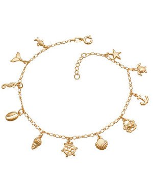 Pulseira 18cm + 2cm Along c/ 11 Acessorios do Mar  - CE - 8mm x 200mm - 3.67gr