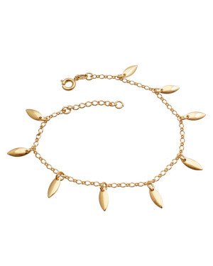 Pulseira 18cm + 2cm Along c/ 9 Folhinhas Abaulada  - CE - 4mm x 200mm - 2.80gr