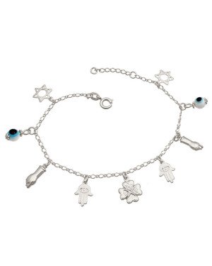 Pulseira AG 9 Pingentes "Protecao" (18 + 2cm) - G3 - 9mm x 200mm - 4.62gr