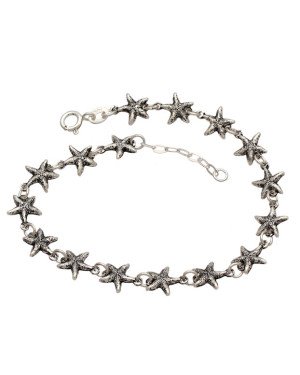 Pulseira AG Envelhecida c/ 16 Estrelas do Mar 8mm (18+2cm) - G3 - 8mm x 200mm - 4.93gr