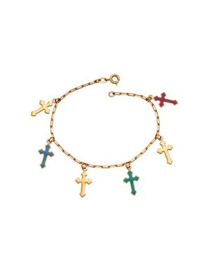 Pulseira c/ 3 Cruz 15mm Lisa 3 Cruz Borda Torcida p/ Resina  - CS - 10mm x 180mm - 3.40gr