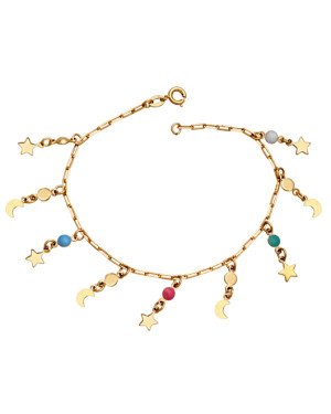 Pulseira c/ 4 Luas Lisas  5 Estrelas Lisas  - CS - 6mm x 180mm - 4.80gr