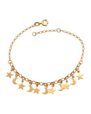 Pulseira (18+2) c/ 6 Estrelas Lisas 5 Luas Lisas - CE - 6mm x 200mm - 3.60gr