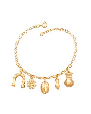 Pulseira (18+2)  Ferradura Trevo Buzio Figa Saco Dinheiro "Foco&apos; - CE - 14mm x 200mm - 5.14gr