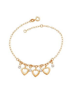 Pulseira (18+2) c/ 4 Pedras 3 Coracoes Lisos  - CE - 10mm x 200mm - 3.50gr