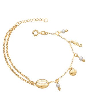 Pulseira Buzio/3 Perolas/Concha/Cavalo Marinho - CE - 9mm x 200mm - 3.34gr