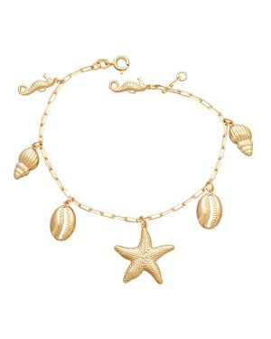Pulseira p/ 2 Cavalos Marinho 2 Caracol 2 Buzios 1 Estrela Mar - CE - 21mm x 180mm - 5.48gr