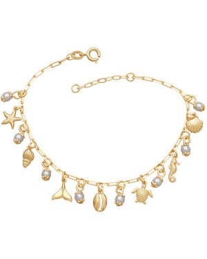 Pulseira c/ 8 Perolas 4mm 7 Diversos Mar  - CS - 8mm x 200mm - 4.57gr