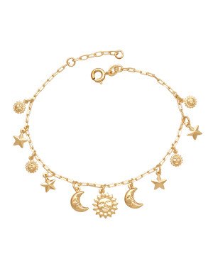 Pulseira c/ 5 Solzinho 4 Estrelas 2 Luas  - CE - 10mm x 200mm - 3.40gr