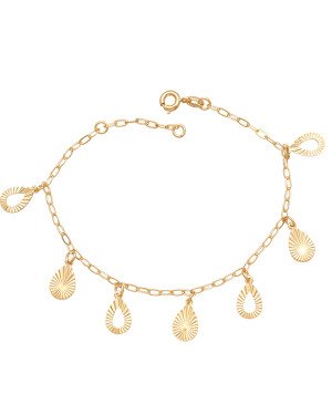 Pulseira c/ 3 Gotas Diamantadas s/ Vazar 4 Vazadas (18+2) - CE - 12mm x 200mm - 3.05gr