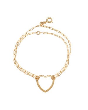 Pulseira Cartie Dupla c/ Coracao Vazado Diamantado  - CE - 17mm x 180mm - 3.10gr
