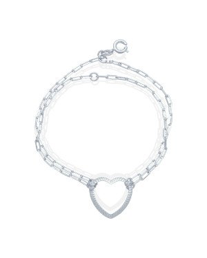 Pulseira AG Cartie Dupla c/ Coracao Vazado Diamantado  - G3 - 17mm x 180mm - 2.67gr
