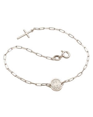 Pulseira AG Cartie c/ Sao Bento 8mm e Cruz Palito Ponta  - G3 - 8mm x 180mm - 1.97gr