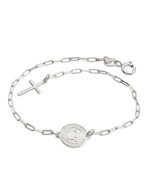 Pulseira AG Cartie c/ Sao Bento 11mm e Cruz Palito Ponta  - G3 - 11mm x 180mm - 2.48gr