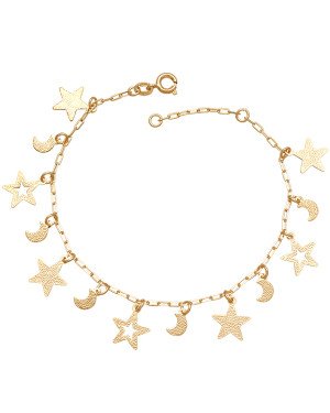 Pulseira c/ 7 Estrelas Jateadas 6 Luas Jateadas - CE - 10mm x 200mm - 3.90gr