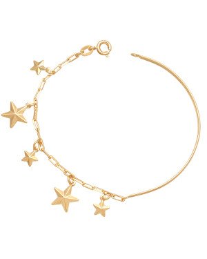 Pulseira c/ Bracelete Meia Cana c/ 5 Estrelas Diamantadas - CS - 1mm x 1mm - 3.50gr