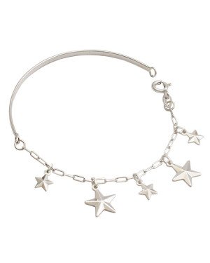 Pulseira AG c/ Bracelete Meia Cana c/ 5 Estrelas Diamantadas - G5 - 1mm x 1mm - 3.32gr