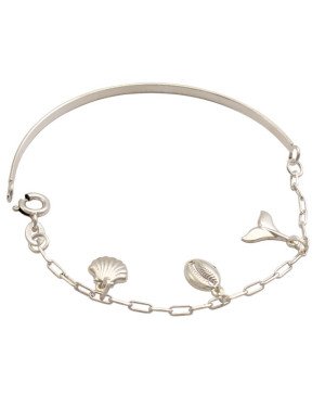 Pulseira AG Bracelete Meia Cana p/ Concha Buzio Rabo de Sereia  - G5 - 1mm x 1mm - 3.07gr