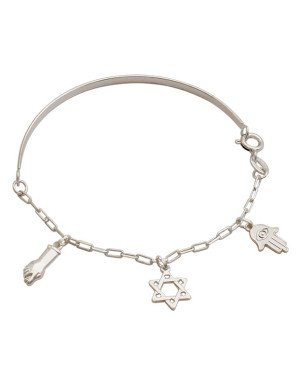 Pulseira AG c/ Bracelete p/ Figa Estrela Davi Mao de Fatima - G5 - 1mm x 1mm - 3.17gr