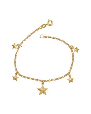 Pulseira c/ 1 Estrela 10mm 4 Estrelas 6mm Diamantada - CE - 16mm x 180mm - 2.40gr