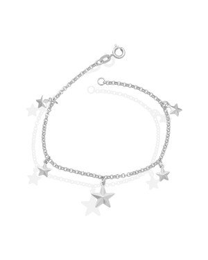 Pulseira Ag c/ 1 Estrela 10mm 4 Estrelas 6mm Diamantada - G3 - 16mm x 450mm - 2.20gr