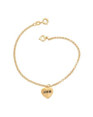 Pulseira c/ Coracao Liso Amor/Love 1 Mini Vazado (Resina) - CE - 11mm x 180mm - 2.30gr