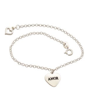 Pulseira Ag c/ Coracao Liso Amor/Love 1 Mini Vazado - G3 - 14mm x 180mm - 2.16gr