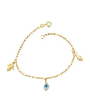 Pulseira c/ 1 Mao de Fatima 1 Olho Grego 1 Figa  - CE - 6mm x 180mm - 2.60gr