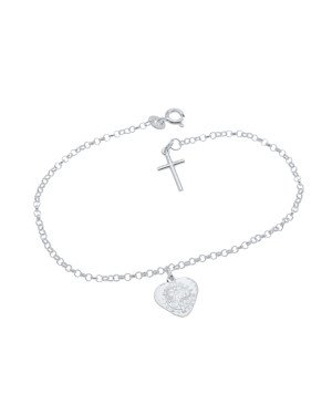 Pulseira AG c/ Coracao Sao Bento 1 Cruz Ponta  - G3 - 11mm x 180mm - 2.05gr